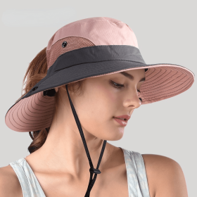 Safari Sun Hats for Women Summer Hat Wide Brim UV UPF Protection Ponytail Outdoor Fishing Hiking Hat for Female 2021 (Color: Pink)