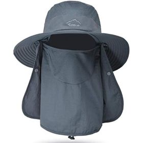 Fishing Hat/Boonie Hat; Sun hat Detachable UV Sun Screen Wide Brim Hat With Face Cover & Neck Flap; hiking hat (Color: Dark Blue)