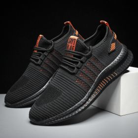 Spring Summer Autumn Hot Trainers Shoe Men Lightweight Sneaker Breathable Running Hiking Soft Outdoor Lace-up Tennis Comfortable (Color: Black Orange)