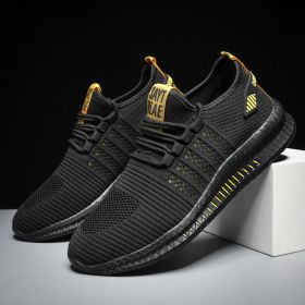 Spring Summer Autumn Hot Trainers Shoe Men Lightweight Sneaker Breathable Running Hiking Soft Outdoor Lace-up Tennis Comfortable (Color: Black yellow)