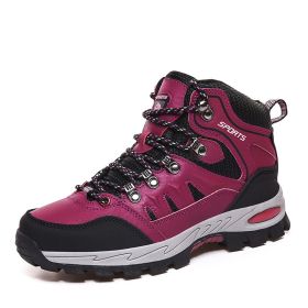 Spring Autumn Winter 36-46 Sport Training Hiking Shoe Waterproof Men Women Casual Fashion Outdoor High-top Cross-country Walking (Color: rose red)