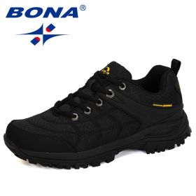 BONA 2022 New Designers Popular Hiking Shoes Man Nubuck Leather Mesh Outdoor Men Sneakers Climbing Shoes Men Sport Shoes Trendy (Color: Charcoal grey yellow)