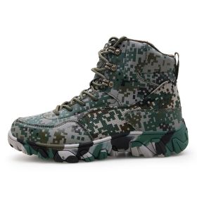 New Men's Military Boots High Top Outdoor Hiking Shoes Men Anti-collision Quality Army Tactical Sport Jogging Trekking Sneakers (Color: Camouflage)