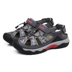 Men Sandals Summer Beach Sandals Outdoor Breathable Hiking Shoes High Quality Summer Shoes Plus Size 48 Man Non-slip Sandals (Color: Grey)