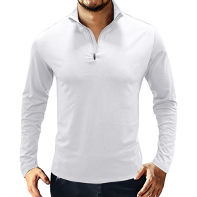 Men's Casual Polo Shirts 1/4 Zip Long Sleeve Shirt Outdoor Stand Up Collar Slim Fit Shirts (size: large)