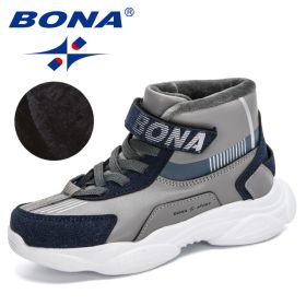 BONA 2020 New Designers Trendy Snow Shoes Teenagers Children Hiking Shoes Walking Climbing Shoes Boy Winter Plush Footwear Girls (Color: Dark grey deep blue)