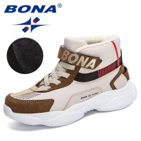 BONA 2020 New Designers Trendy Snow Shoes Teenagers Children Hiking Shoes Walking Climbing Shoes Boy Winter Plush Footwear Girls (Color: Light beige M grey)