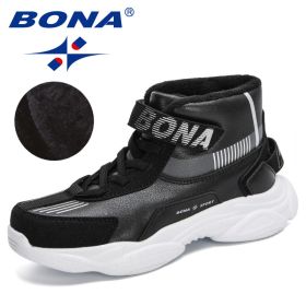 BONA 2020 New Designers Trendy Snow Shoes Teenagers Children Hiking Shoes Walking Climbing Shoes Boy Winter Plush Footwear Girls (Color: Black white)