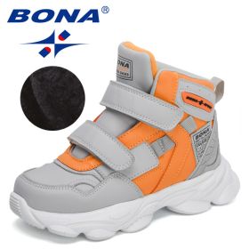 BONA 2022 New Designers Trendy Boots Winter Snow Boots Children Sport Hiking Shoes Boys Girls High Top Sneakers Plush Footwear (Color: Light gray orange)