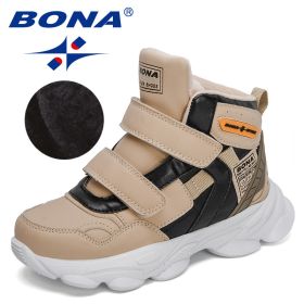 BONA 2022 New Designers Trendy Boots Winter Snow Boots Children Sport Hiking Shoes Boys Girls High Top Sneakers Plush Footwear (Color: Khaki black)