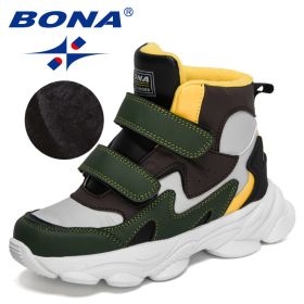 BONA 2022 New Designers High Top Winter Hiking Shoes Children Warm Sports Shoes Boys Non-slip Outdoor Plush Ankle Boots Girls (Color: Light gray D brown)