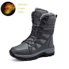 Comfort Beige Outdoor Hiking Boots Couple Men Trekking Shoes Women Big Size Military Tactical Boots For Men hiking sheos snow bo (Color: Gray Fur -210)