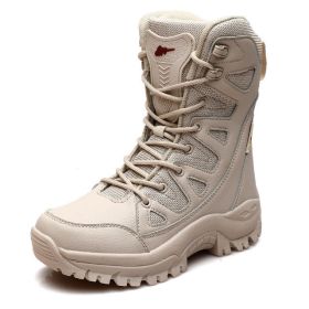 Comfort Beige Outdoor Hiking Boots Couple Men Trekking Shoes Women Big Size Military Tactical Boots For Men hiking sheos snow bo (Color: Beige -S208)