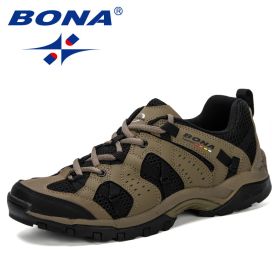 BONA Men Hiking Shoes Lace Up Men Sport Shoes Outdoor Jogging Trekking Sneakers Non-Slip Wear-Resistant Travel Shoes Comfortable (Color: Medium grey black)