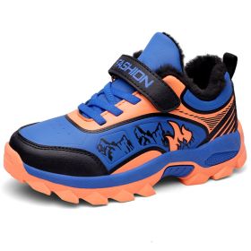 Winter Boots For Boys Anti-Skid Hiking Shoes Children Plus Fur Walking Climbing Sneakers Outdoor Sport Footwear Kids Snow Shoes (Color: Blue kid shoes)