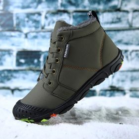 Winter Kids Shoes Boys Waterproof Hiking Shoes Plus Fur Warm Sport Running Shoes Non-slip Sneakers Outdoor Climbing Trainers (Color: green boys shoes)