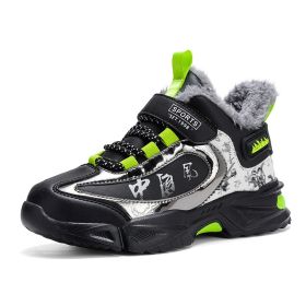 FLARUT Children Winter Running Shoes Snow Sports Shoes Single Cotton Shoes Kids's Sneakers Fashion Trekking Hiking Shoes (Color: Green Plus Velvet)