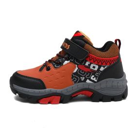 FLARUT Kids Winter Hiking Shoes Boys Waterproof Warm Thin Cotton Shoes Soft Non-slip Outdoor Sport Running Shoes Autumn Winter (Color: orange snow boot boy)