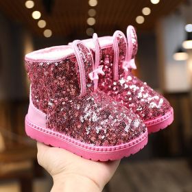 Winter Kids Boots for Girls Snow Boots Children Hiking Shoes Warm Plush Kids Pink Snow Boots Girls Rain Boots Running Shoes (Color: Pink)