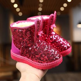 Winter Kids Boots for Girls Snow Boots Children Hiking Shoes Warm Plush Kids Pink Snow Boots Girls Rain Boots Running Shoes (Color: Red)