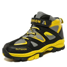 Kids Hiking Shoes Sport Shoes For Boys Teenagers Antiskid Running Shoes Walking Mountain Climbing Footwear Basket Flats Sneakers (Color: Yellow)