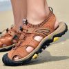 Plus Size Men Shoes Leather Stitching Sock Mouth Mens Sandals Summer Soft Non-slip Gladiator Sandals Men Hiking Beach Sandals